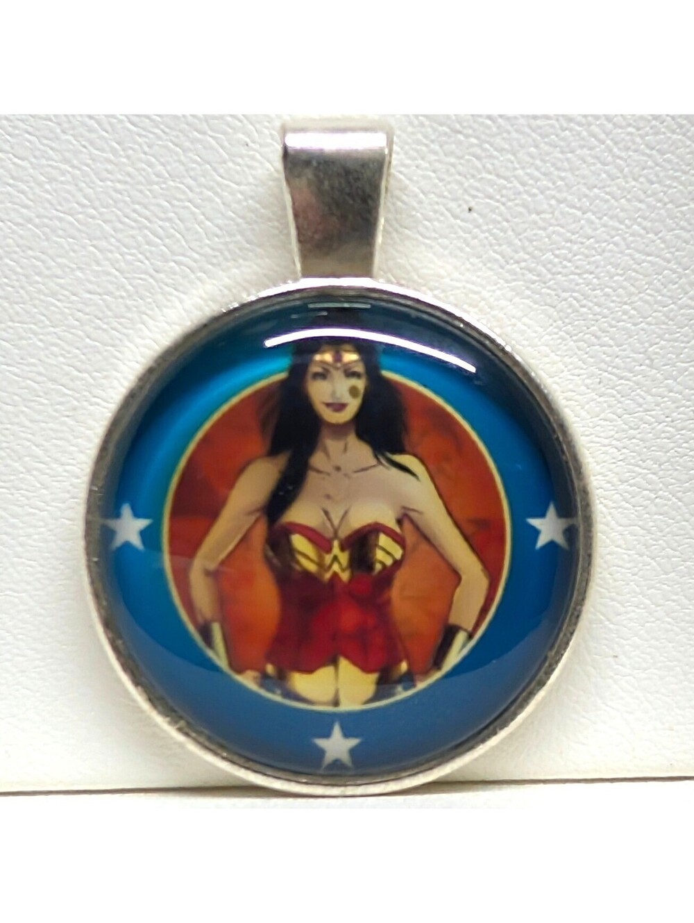 Vintage New DC Comics' Wonder Woman Pendant Charm Blue Tone Graphic Superhero